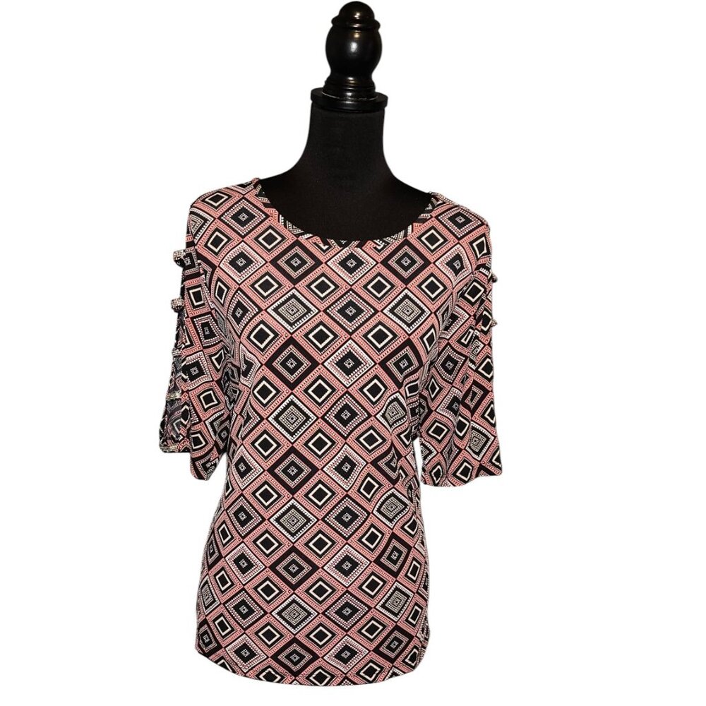 Geometric Diamond Cold Shoulder Cutout Tunic Top
